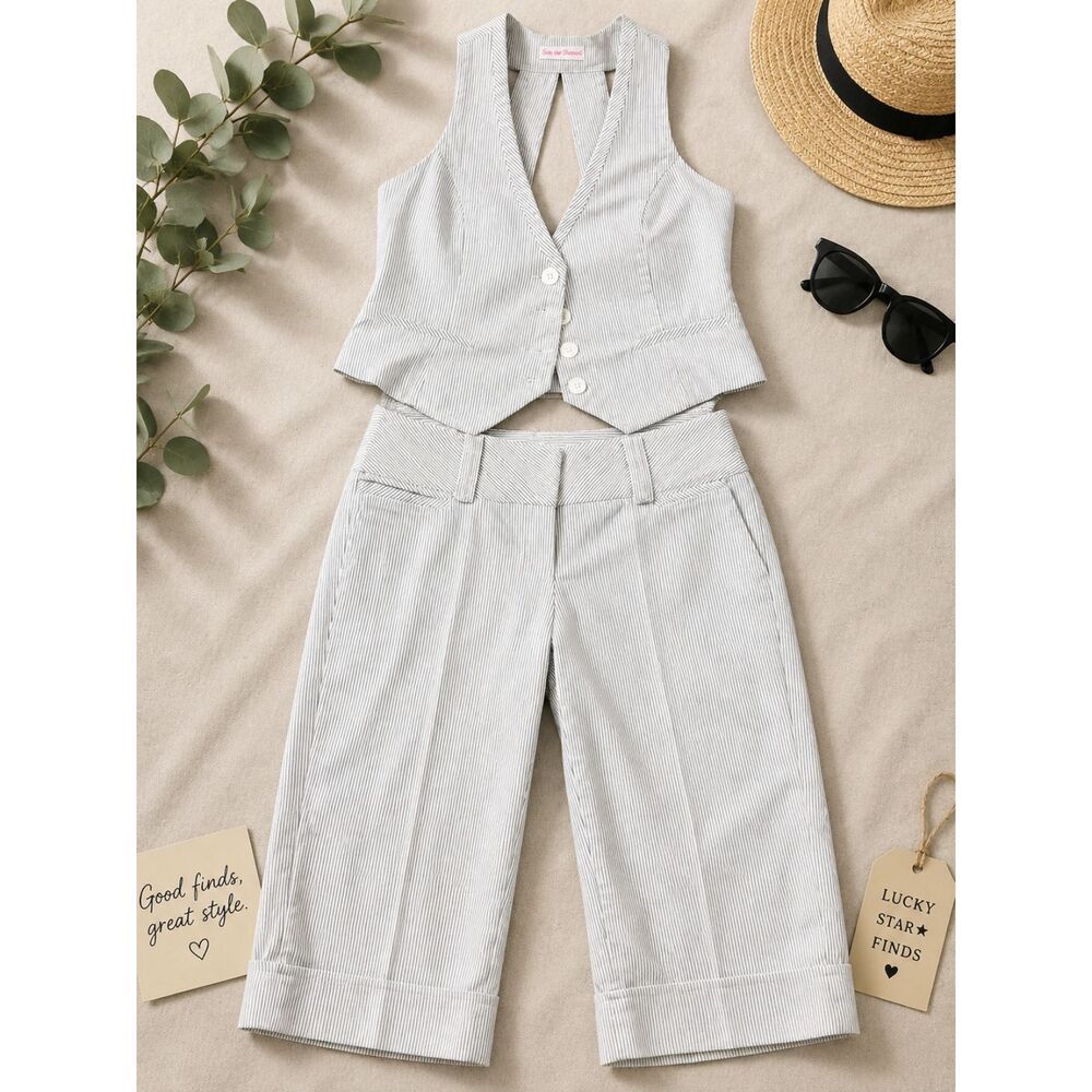 Joe Benbasset Girl's M Pinstripe Vest Cropped Pants 2 Piece Y2K Suit Set